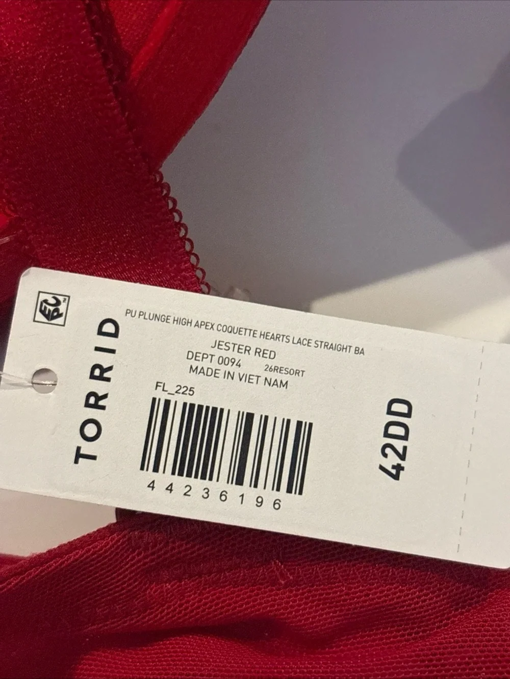 Torrid Bra 42DD Jester Red Heart Lace  XO Plunge Push Up NEW